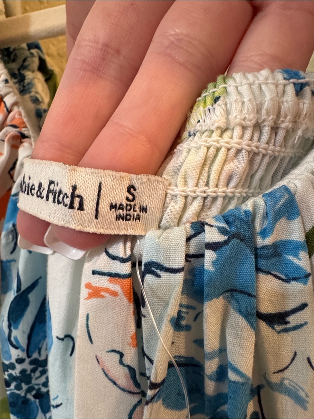 Abercrombie & Fitch White Floral Puff-Sleeve Dress with Blue & Peach Blooms - Picture 3 of 10